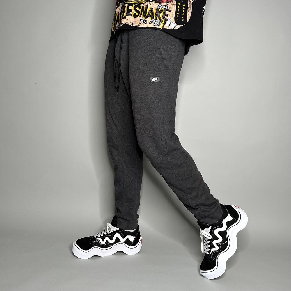 Vintage Y2K Nike Joggers Mens M Slim Fit Dark Grey White Swoosh Ankle Zippers